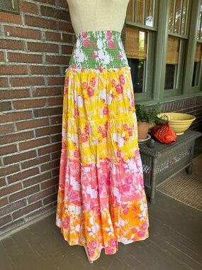 Playa Lucila patchwork floral print tiered  convertible maxi skirt/dress. Sz XS